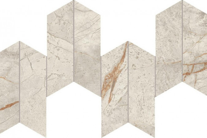 Фото Мозаика AYD4 Marvel Diva White Everest Mosaico Chevron Velvet 46,3x17,5 9мм сатинированная - 1