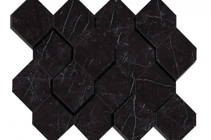 Декор AS4B Marvel Nero Marquina Mosaico Esagono 3D Lappato