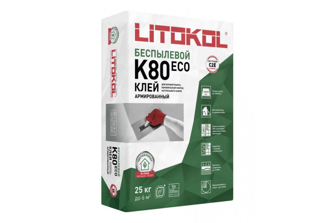 Фото Клей, усиленный фиброволокном, для плитки, керамогранита и камня LITOFLEX K80 (класс С2 E), 25 кг - 1