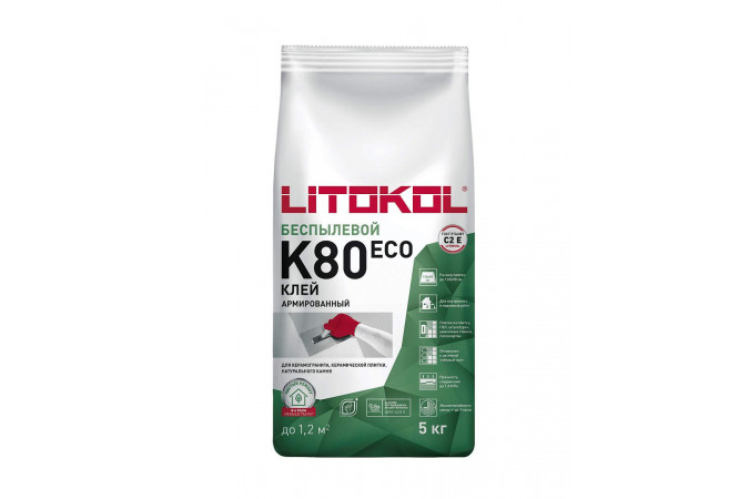 Фото Клей, усиленный фиброволокном, для плитки, керамогранита и камня LITOFLEX K80 (класс С2 E),5 кг - 1
