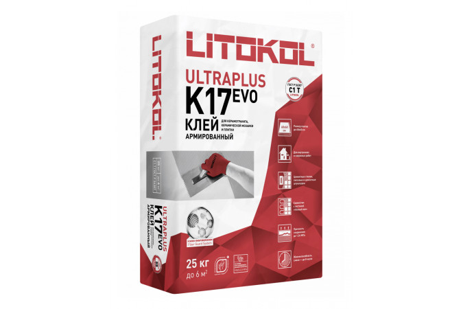 Фото Клей для плитки и керамогранита ULTRAPLUS K17 EVO (класс С1 T), 25 кг - 1