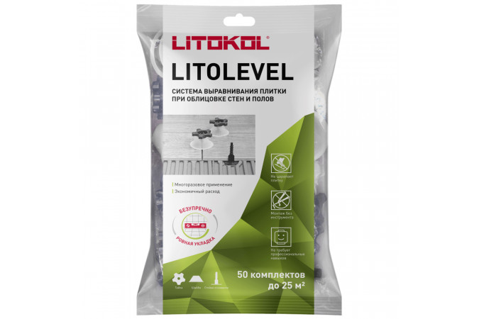 Фото LITOLEVEL. Система выравнивания плитки. КОМПЛЕКТ ГАЙКА + ШАЙБА + СТОЙКА-ОСНОВАНИЕ 50шт - 1