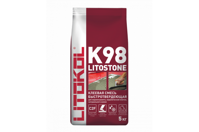 Клей быстротвердеющий для плитки, керамогранита и камня LITOSTONE K98 (класс С2 F) 5кг