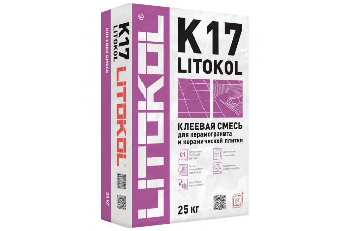Фото Клей для плитки и керамогранита LITOКOL K17 (класс С1) 25кг - 1