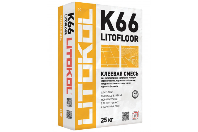 Фото Клей для плитки, керамогранита и камня LITOFLOOR K66 (класс С2) 25кг - 1
