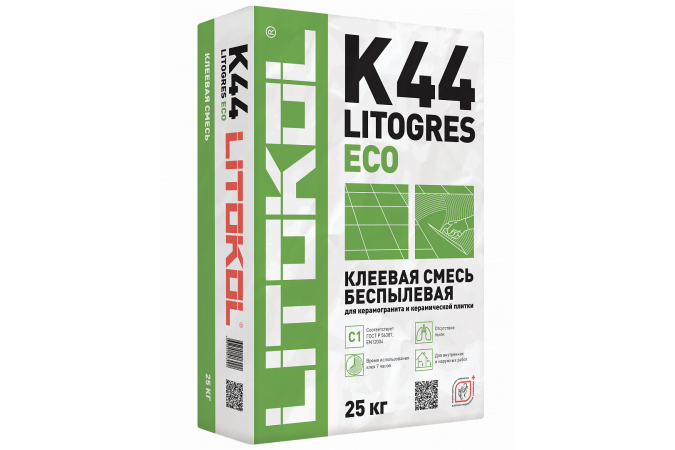 Клей для плитки, керамогранита и камня LITOGRES K44 ECO (класс С1) 25кг