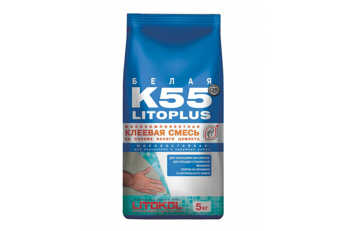 Фото Клей для стеклянной, керамической и каменной мозаики LITOPLUS K55 (класс С2 TЕ) 5кг - 1