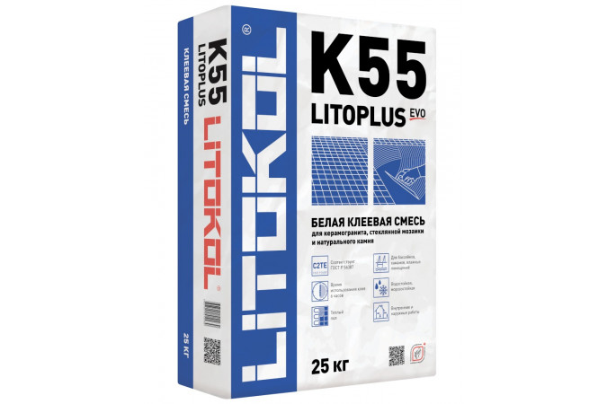 Фото Клей для стеклянной, керамической и каменной мозаики LITOPLUS K55 (класс С2 TЕ) 25кг - 1