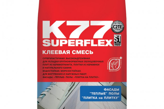 Фото Клей для укладки плитки Суперфлекс К77 (класс С2 TE S1) 5кг,серый - 1