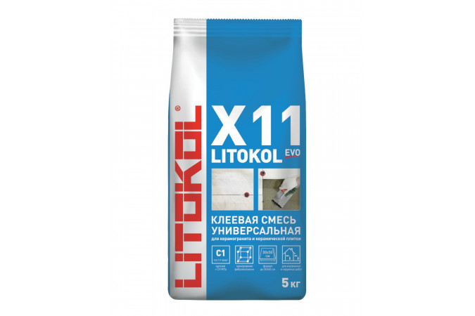 Фото Клей, усиленный фиброволокном, для плитки, керамогранита и камня LITOKOL X11 EVO (класс С1) 5кг - 1