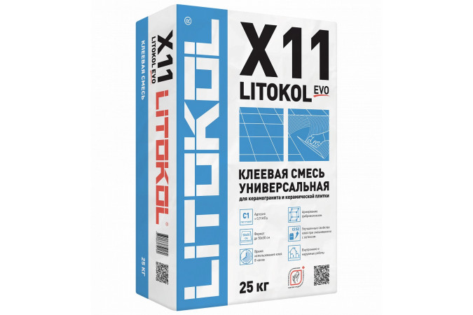 Фото Клей, усиленный фиброволокном, для плитки, керамогранита и камня LITOKOL X11 EVO (класс С1) 25кг - 1
